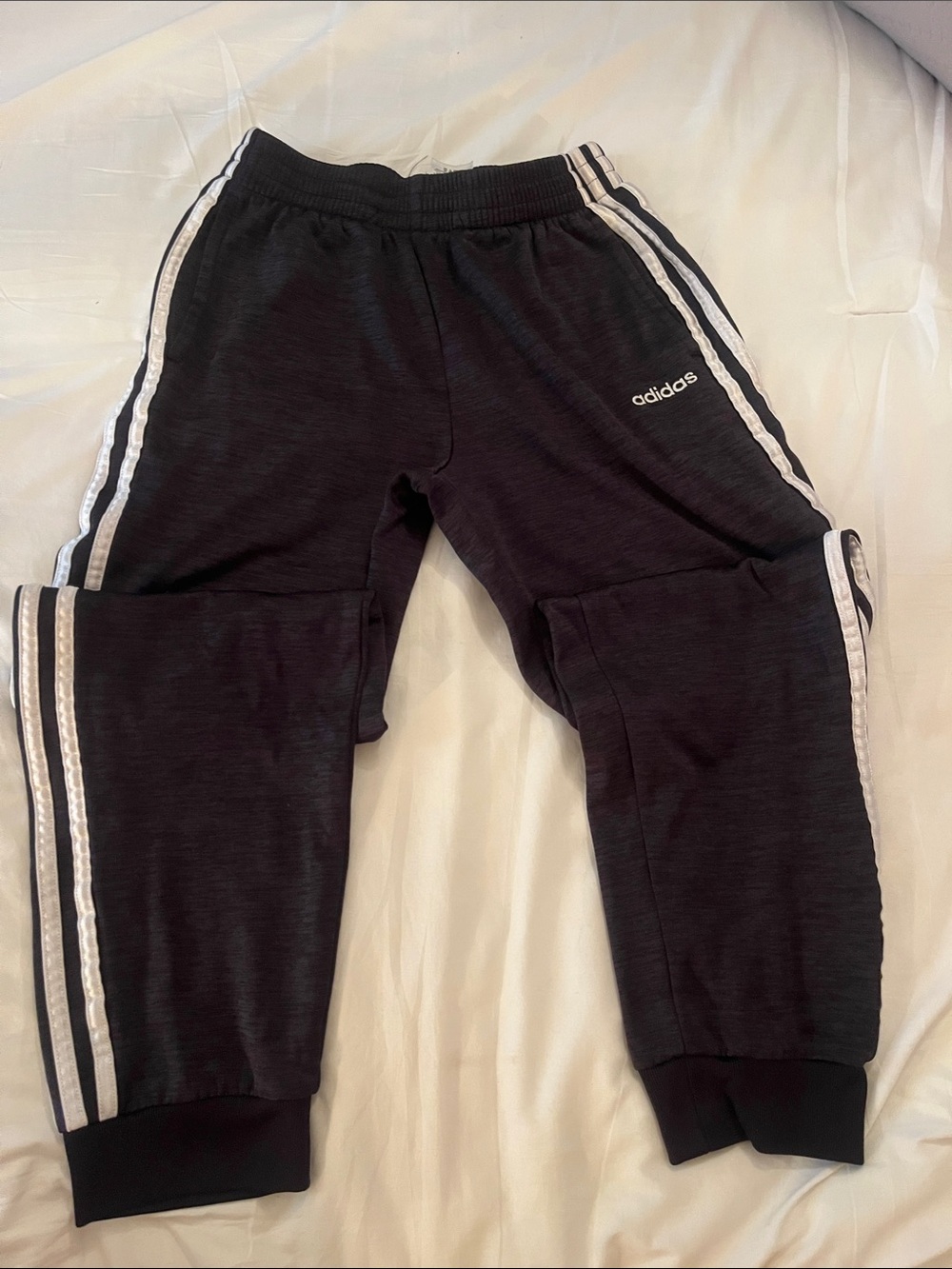 Adidas Black Joggers with White Side Stripes - Kids Size 14-16